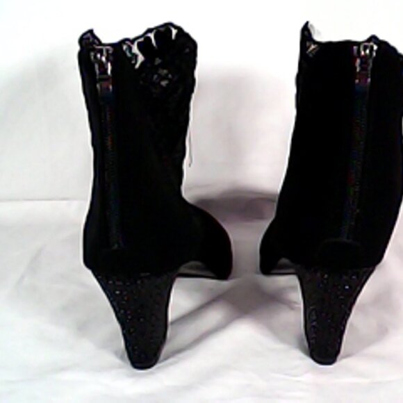 Black Lace Peep Toe Ankle Booties Size 42/10 - Picture 5 of 6